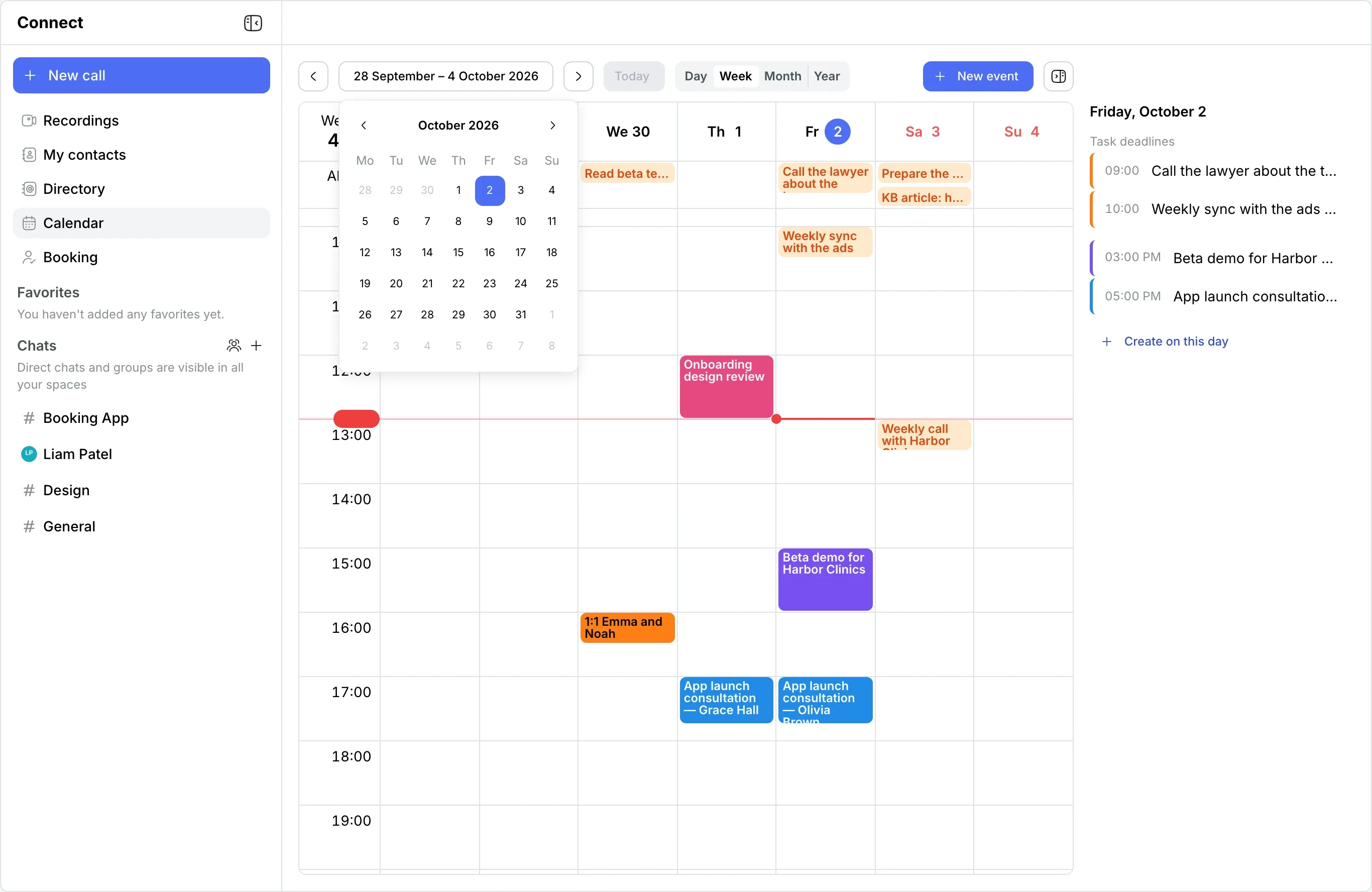 Click the period — a mini month calendar
