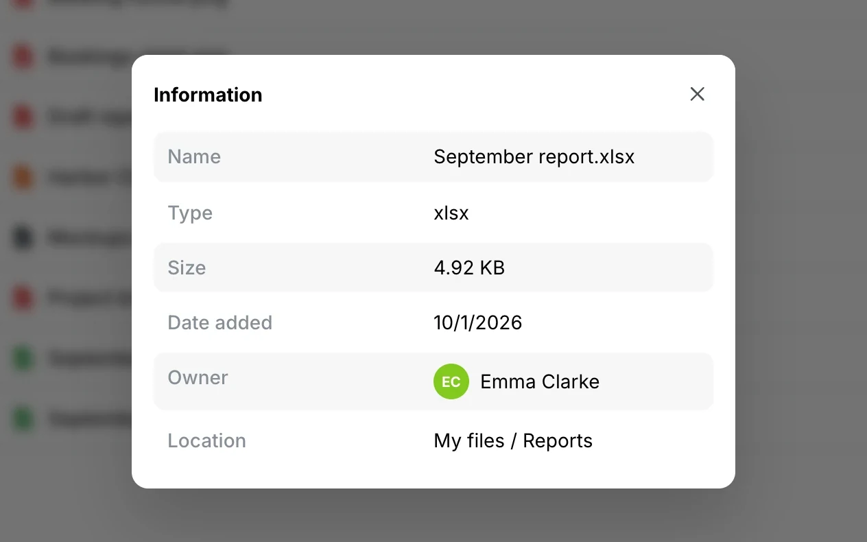 The Information window: type, size, owner, location