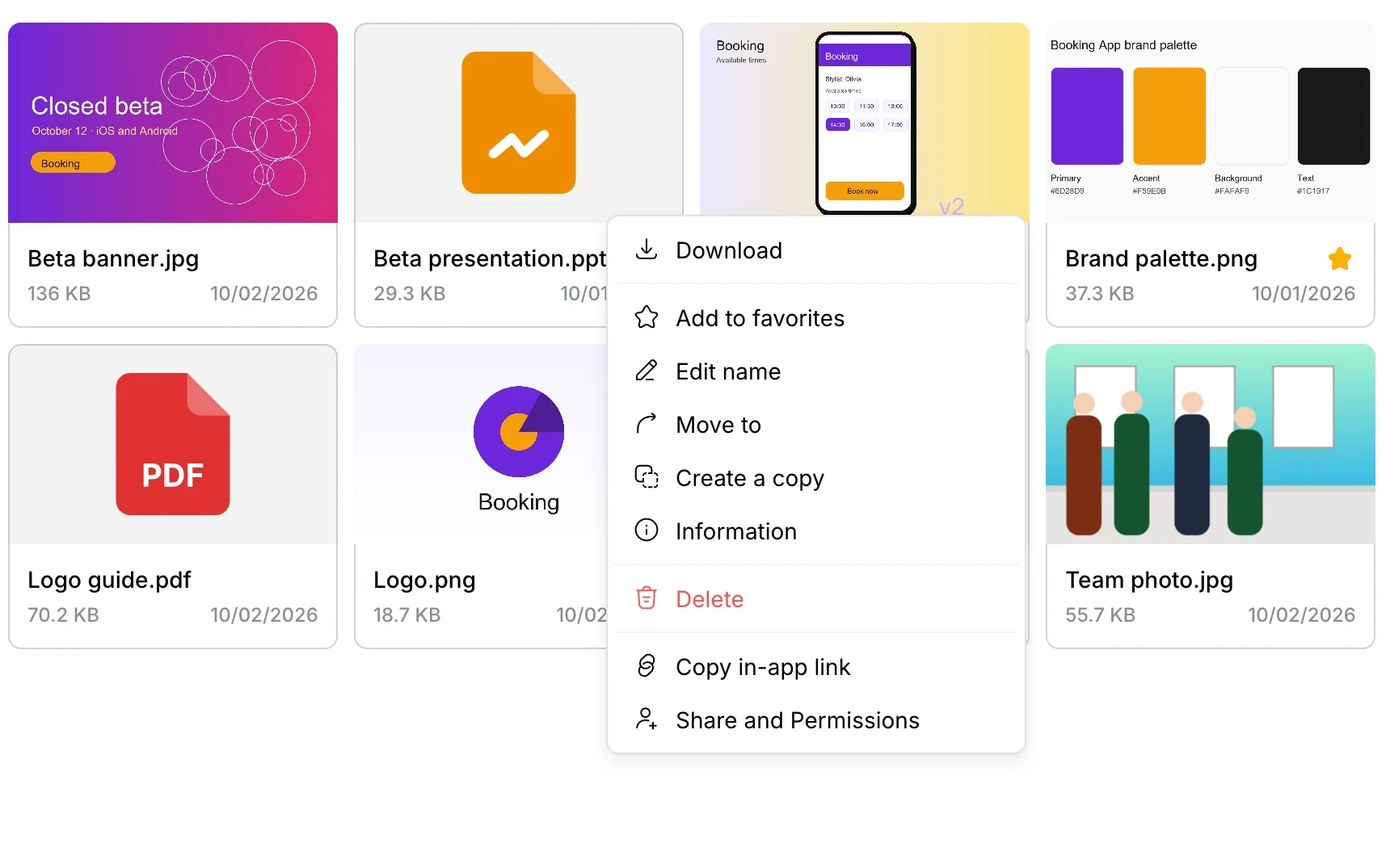 The ⋯ menu of a file