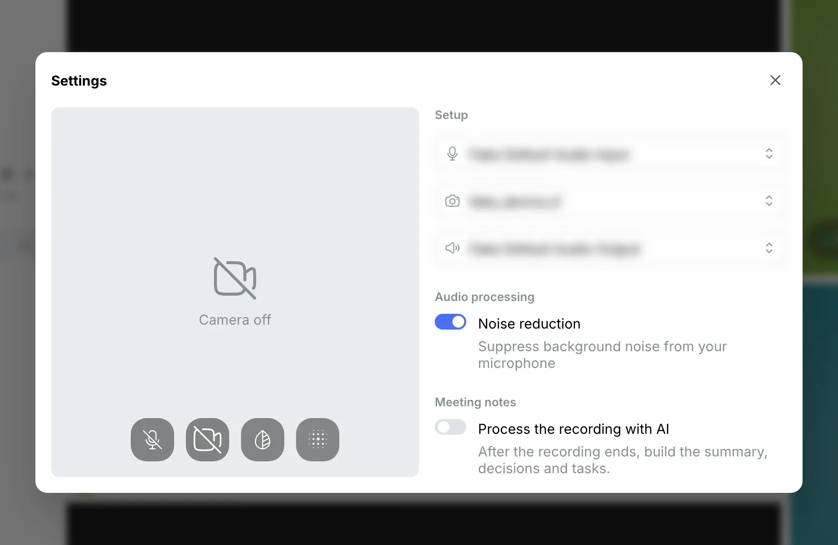 Call settings: devices and Noise reduction
