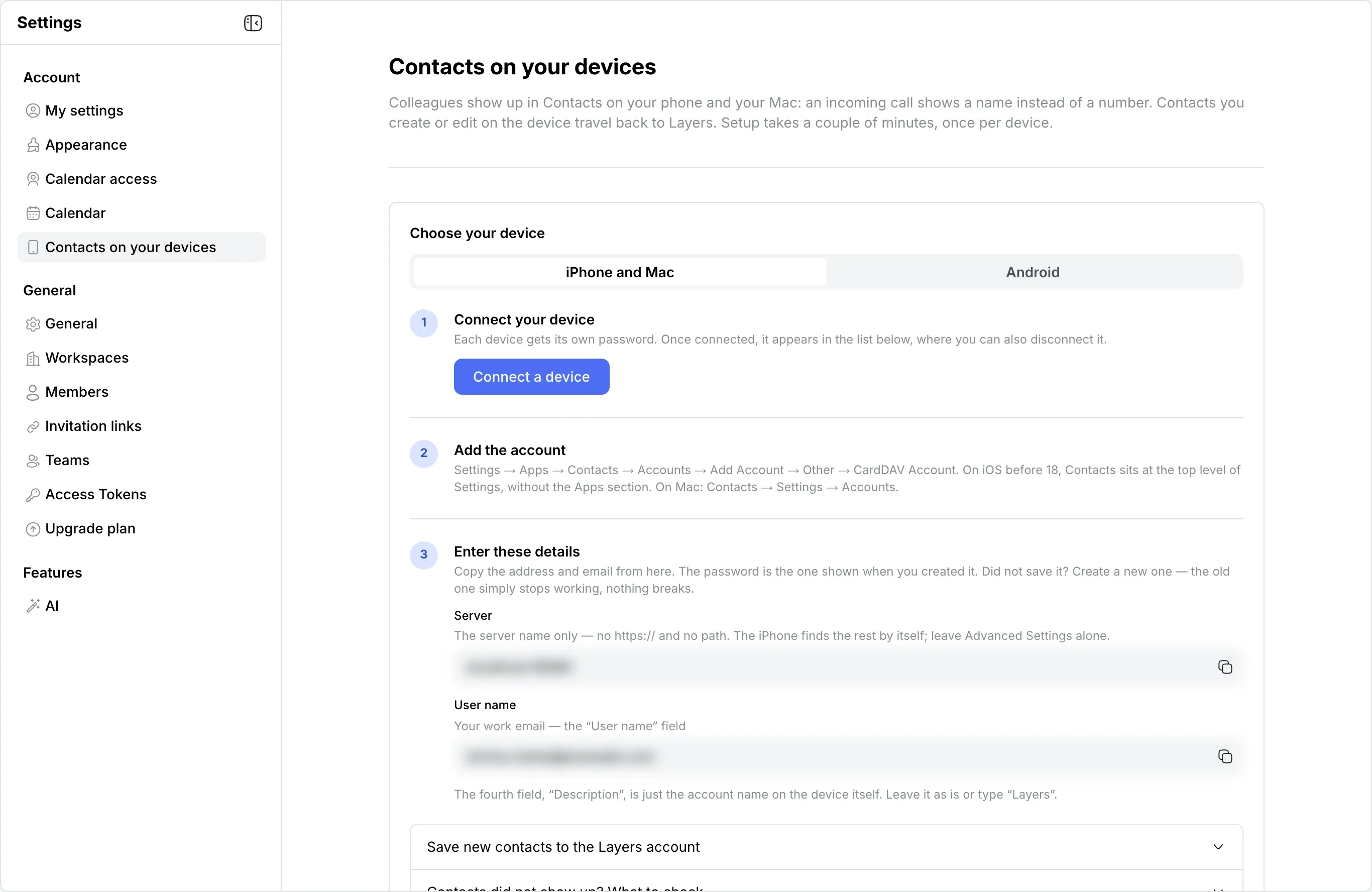 Contacts on your devices: colleagues in Contacts on your phone and Mac
