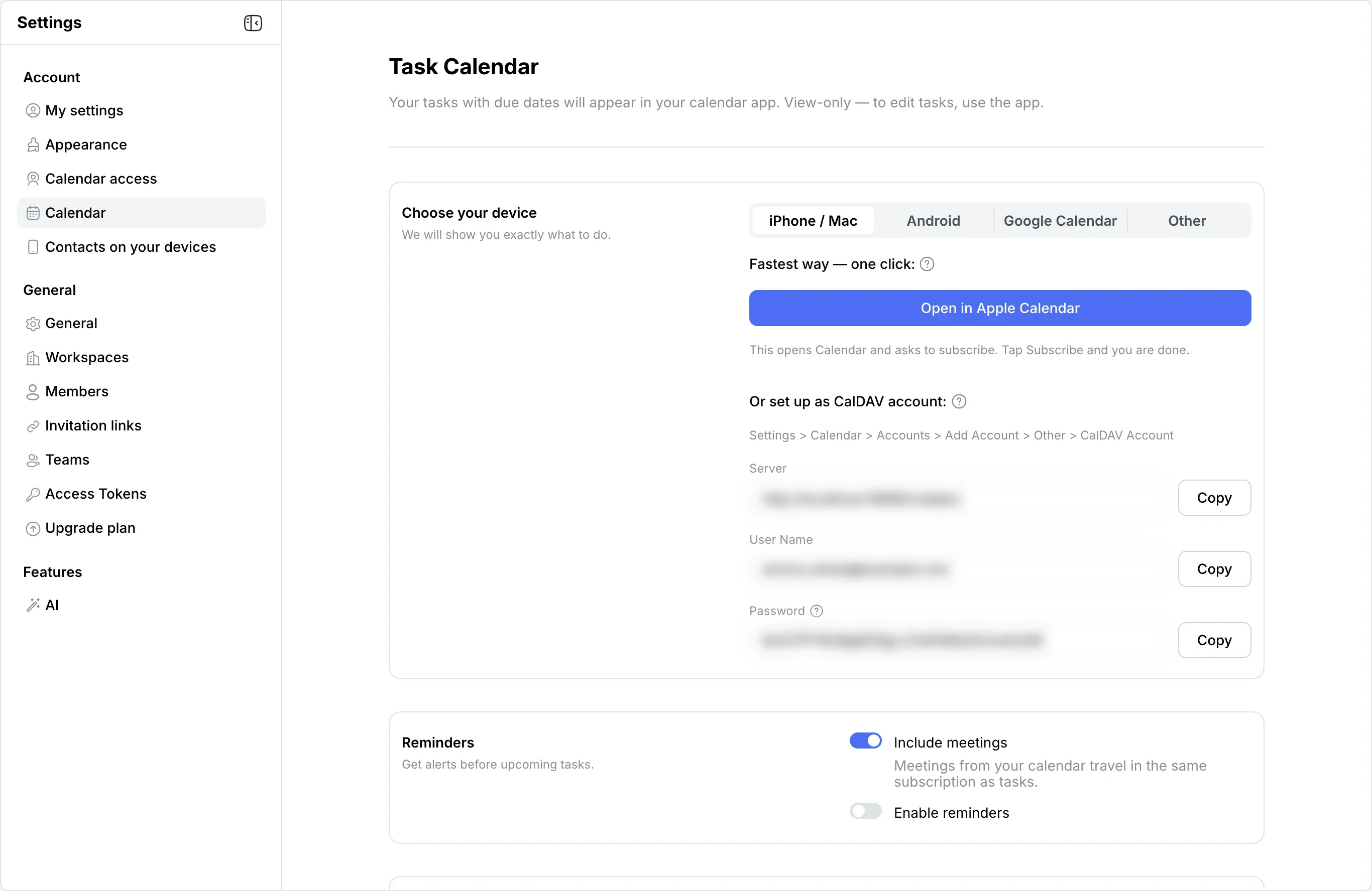 Calendar subscription: iPhone / Mac, Android, Google Calendar, Other