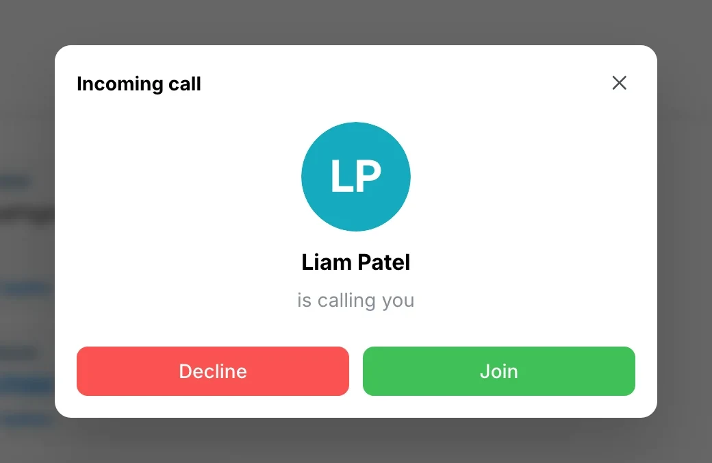 Incoming call: Decline or Join