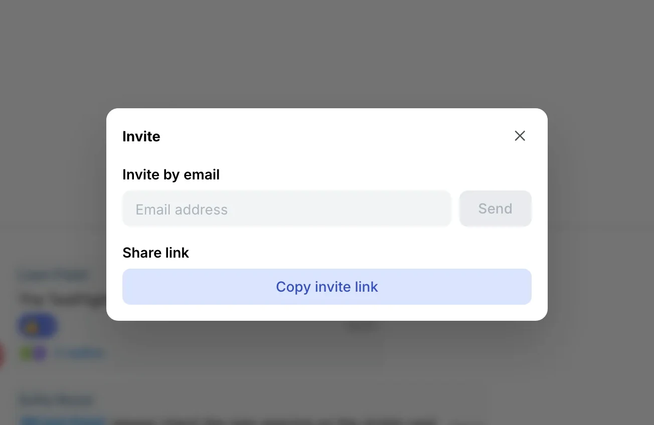 Invite dialog: by email or with an invite link