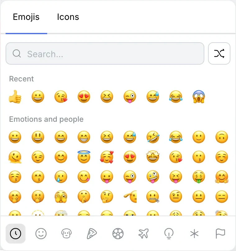 Emojis and icons with search