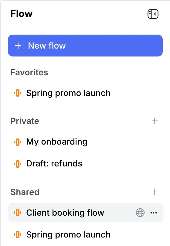 Flow list: favorites, private and shared