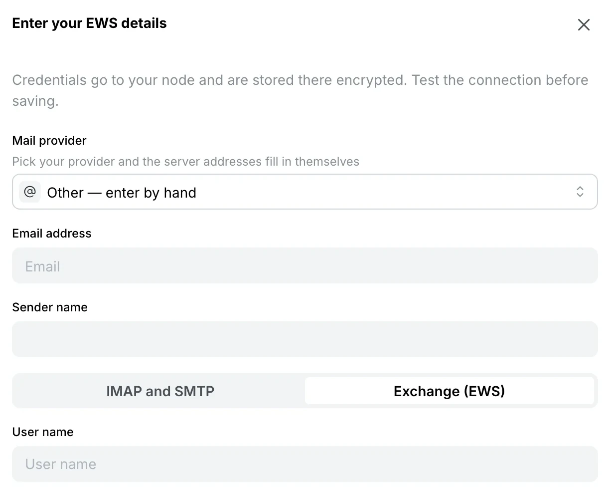 Other — enter by hand: IMAP and SMTP / EWS switch
