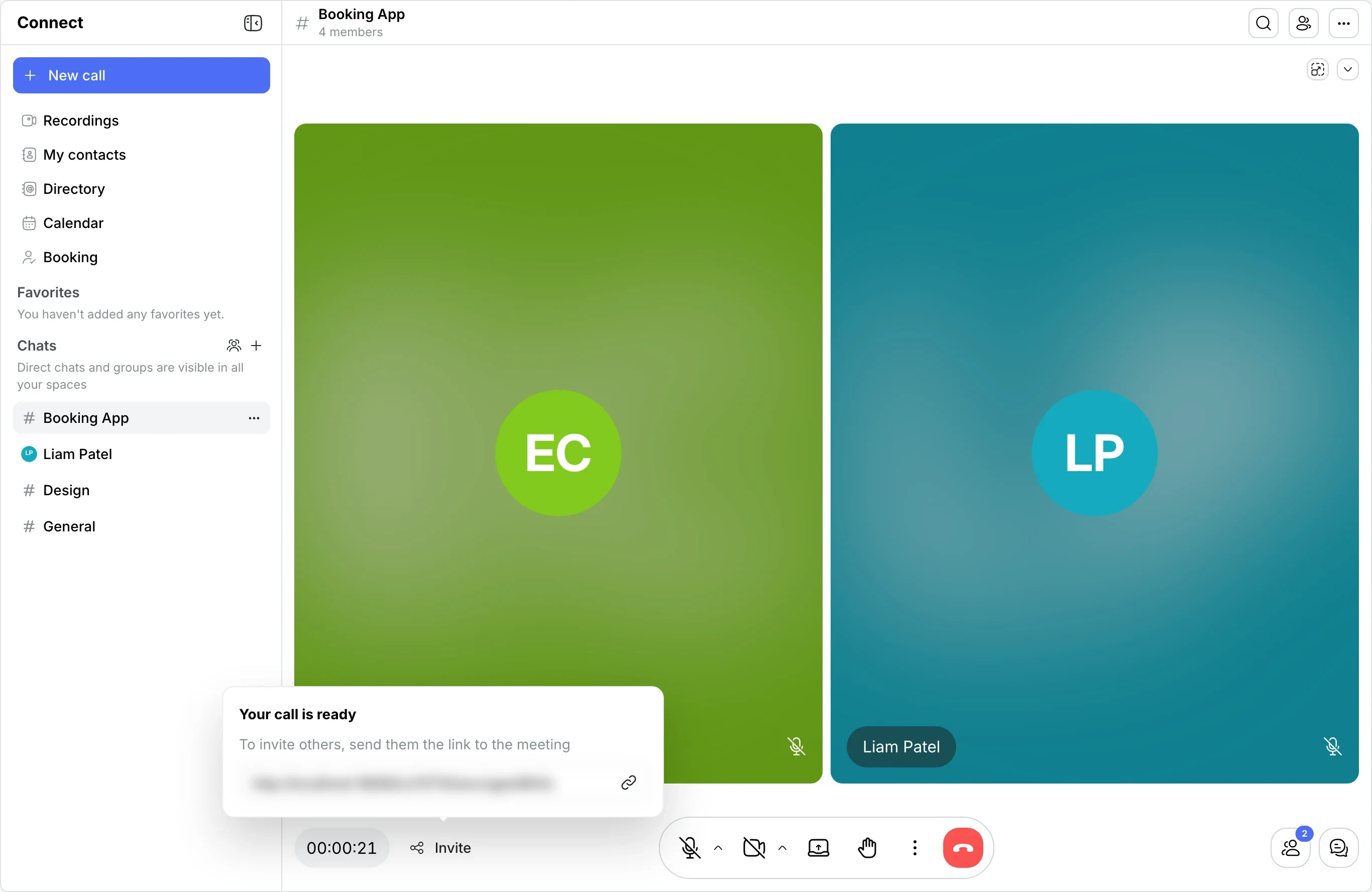 Invite in the call bar: Your call is ready and the meeting link