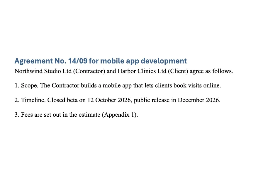 Agreement No. 14/09 open in SumDoc: title and clauses