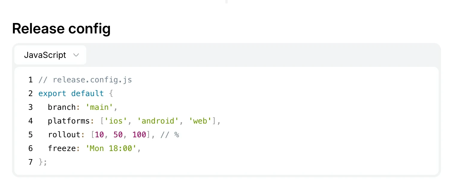 A code block with highlighting and a language picker