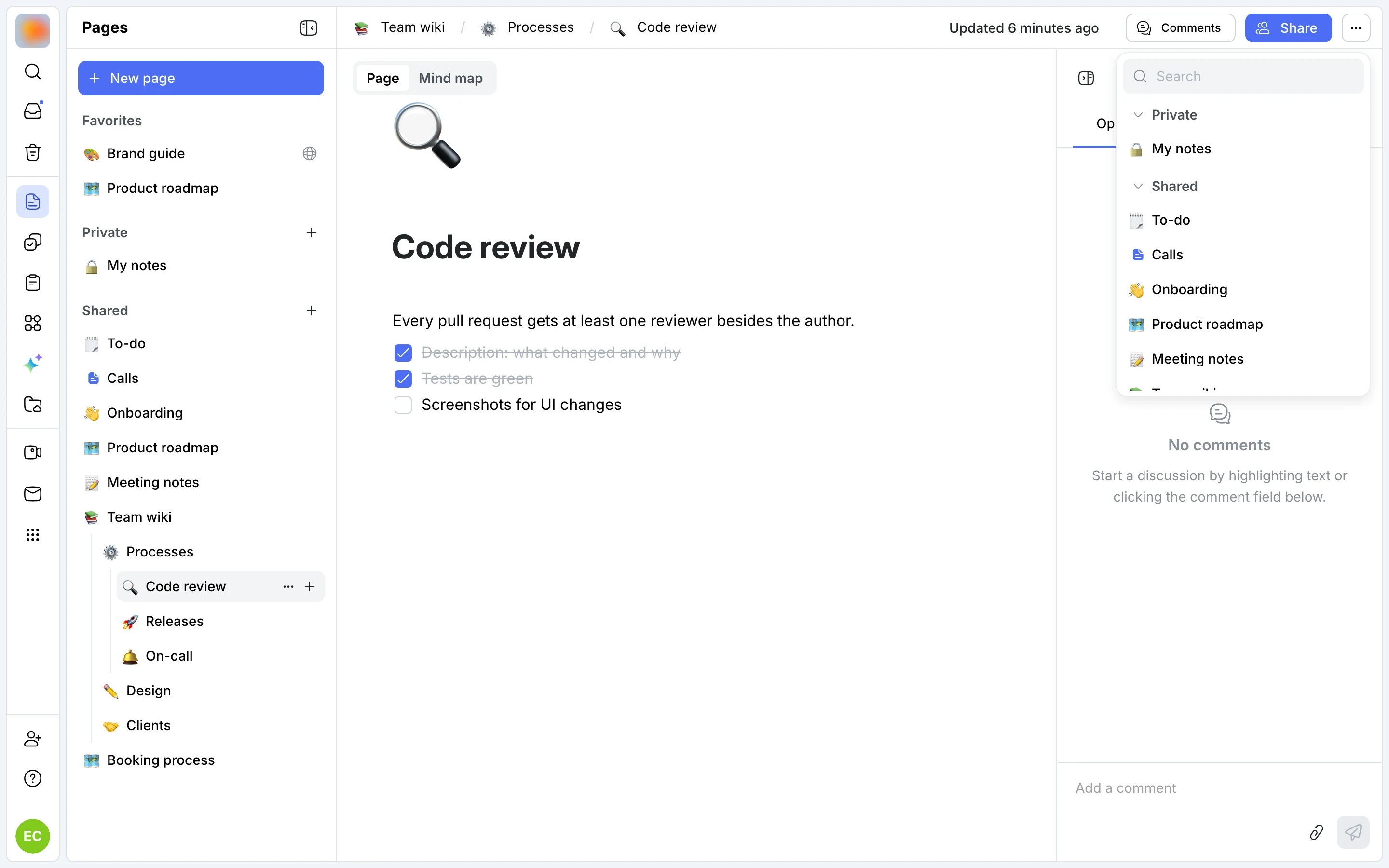 Move: picking a new place in the page tree