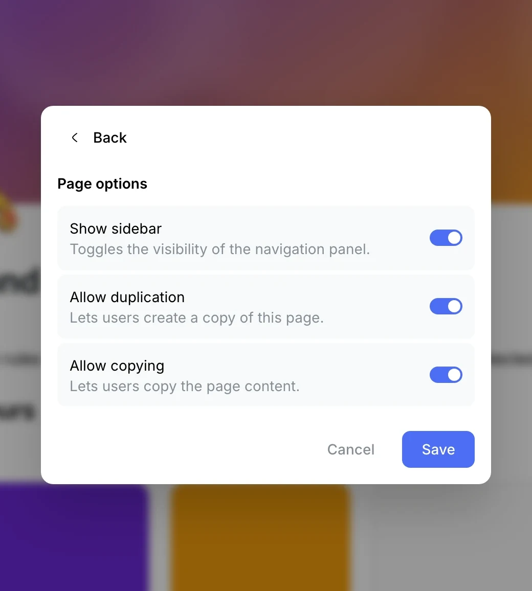Public page options: sidebar, duplication, copying