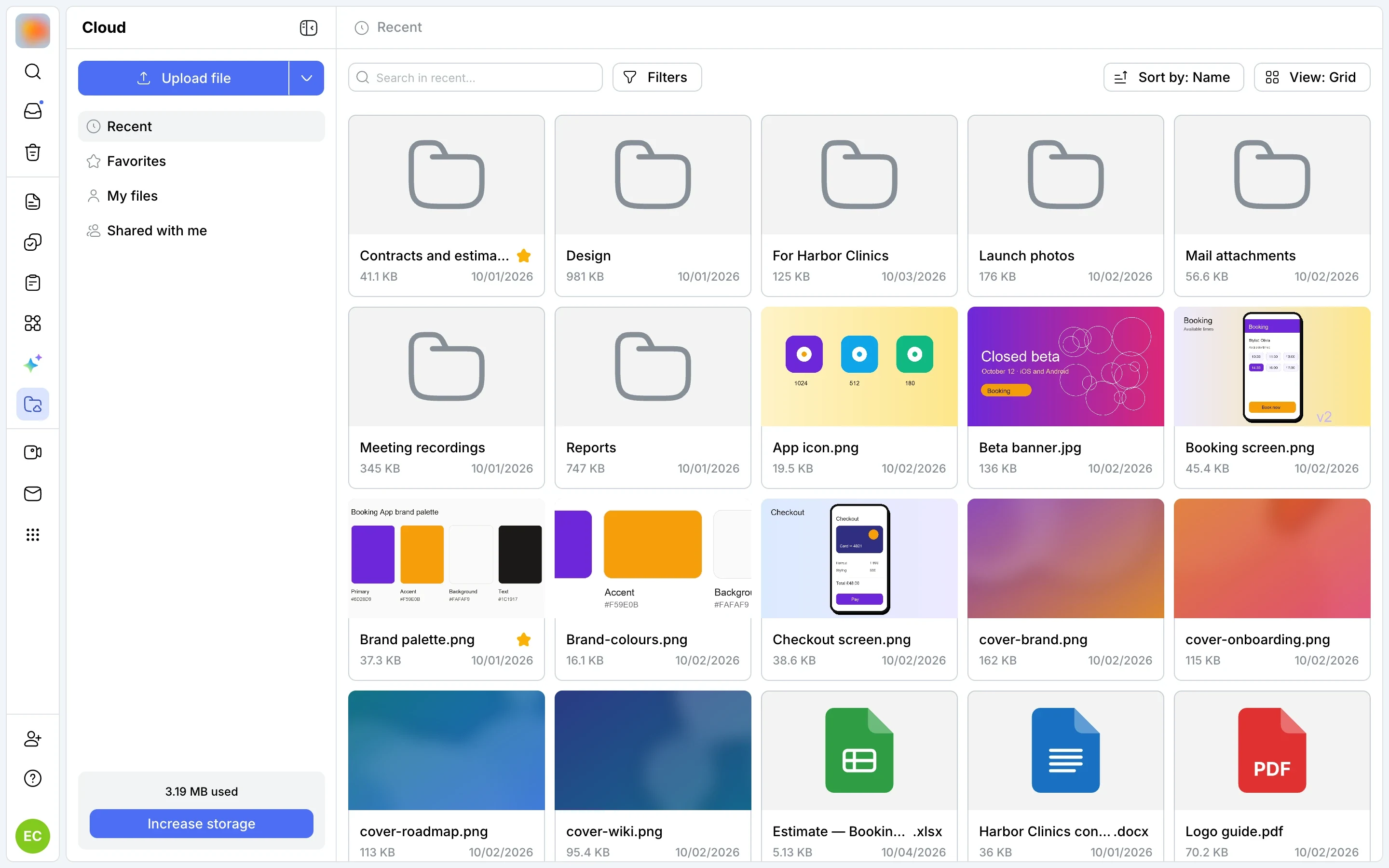 Recent as a grid: folders and image thumbnails